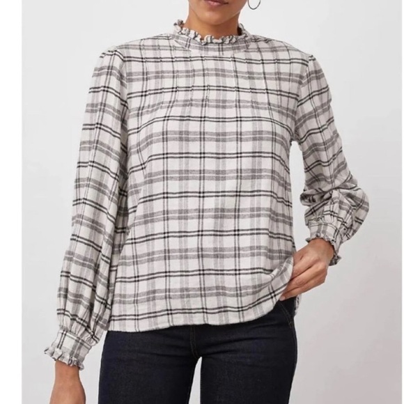 Rails Ariana Plaid Long Sleeve Top Ivory Onyx - Picture 1 of 8